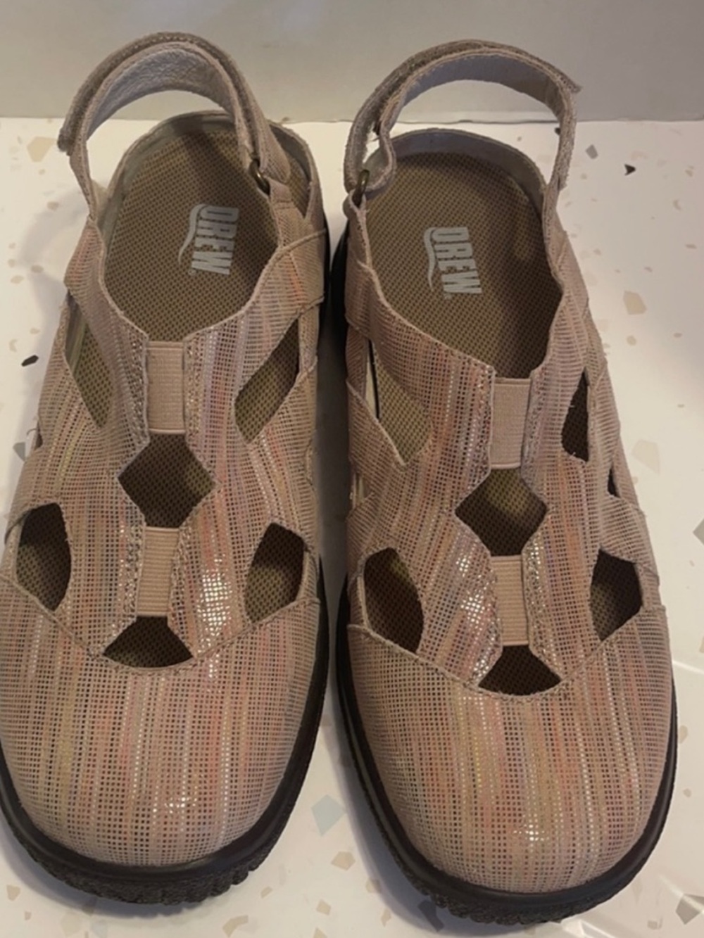 DREW NWOT Smiles Textured Nubuck Leather Sandals Shoes Tan Women 8.5 Supportive